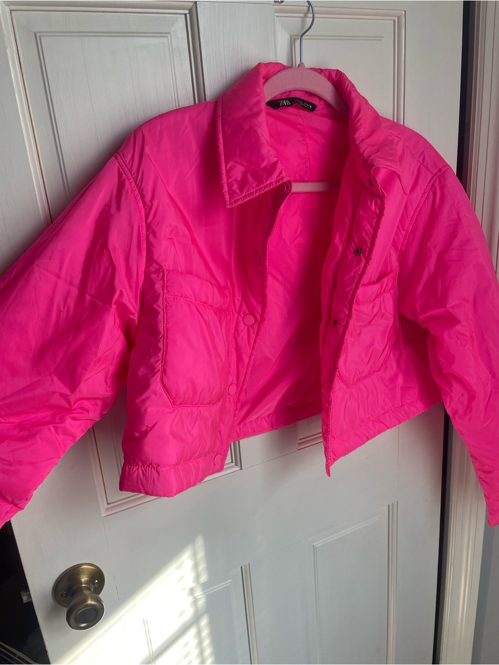 Zara Vibrant Pink Cropped Puffer Jacket